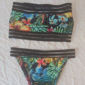 Tropical Bandeau High Waisted Swim set
